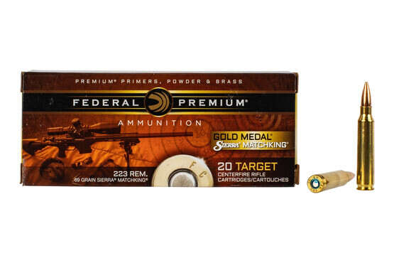 Federal Gold Medal Sierra MatchKing 223 ammunition features a 69 grain boat tail hollow point bullet